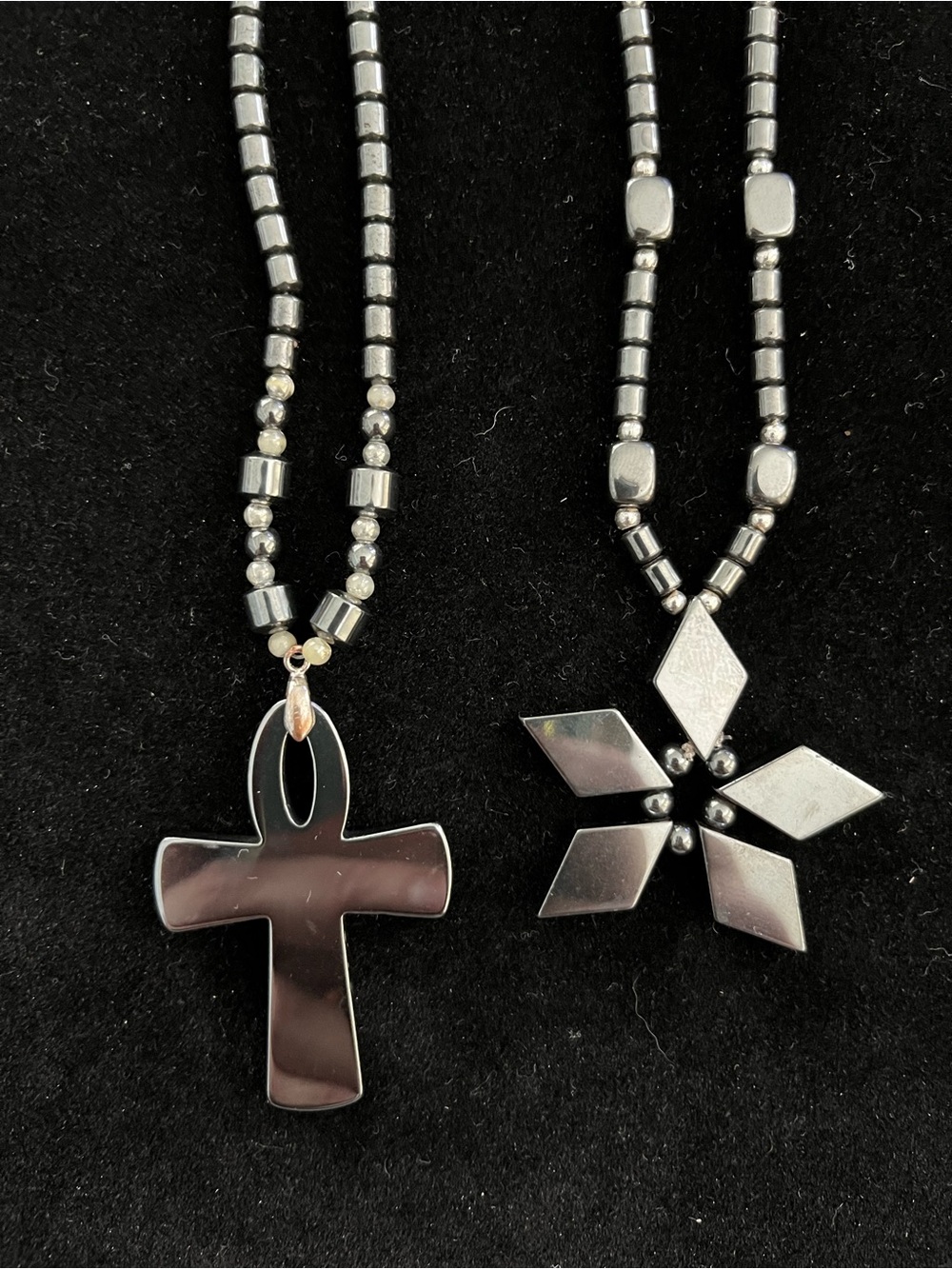🌈 3/$10 Hematite Ankh & Star Pendant Necklace Duo - Gunmetal Gray